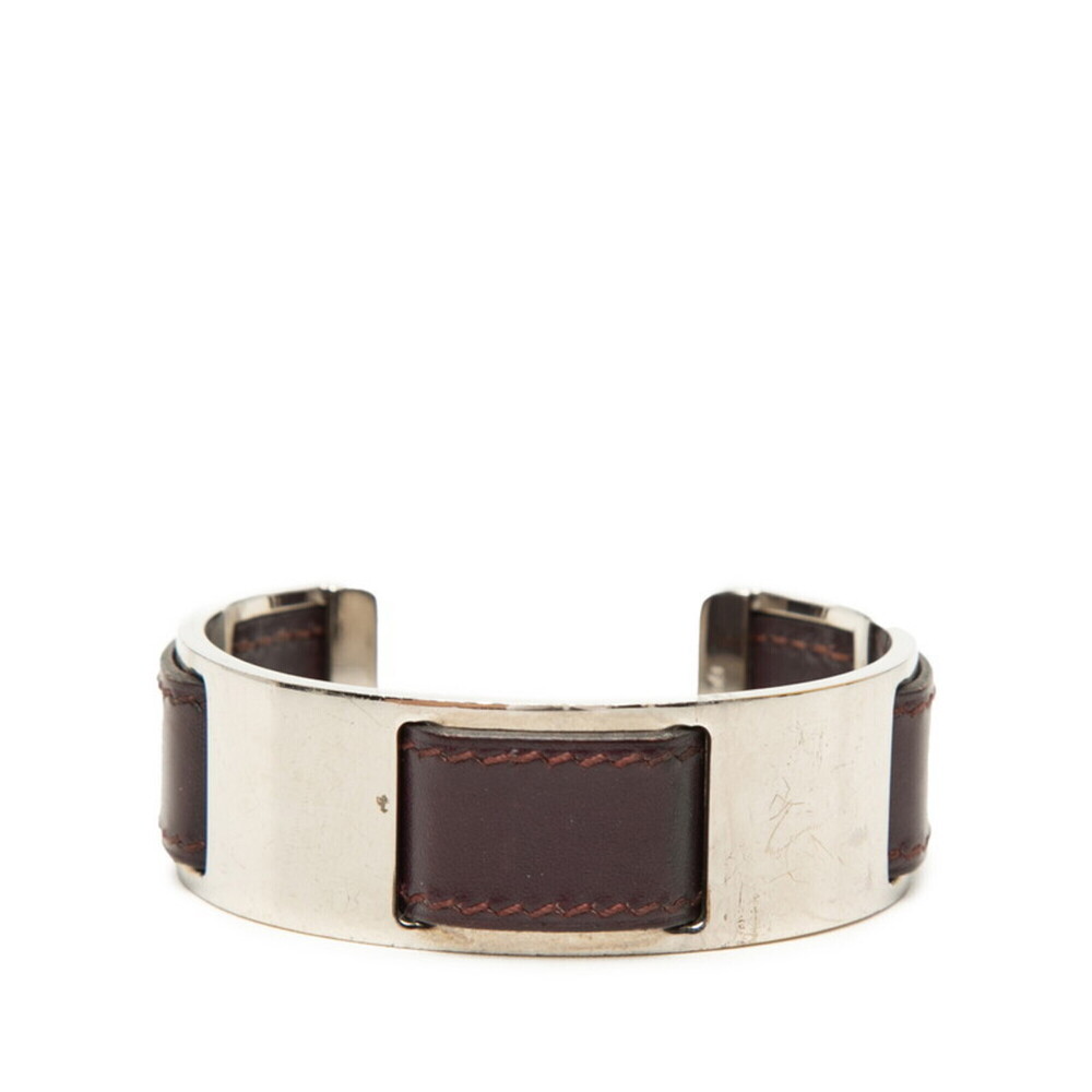 HERMES Silver Leather Bracelet